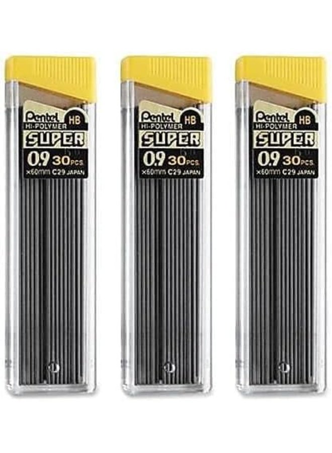 Pentel قلم رصاص ميكانيكي من بنتل® برؤوس سوبر هاي بوليمر®، 0.9 مم، HB، 30 رأس لكل أنبوب، عبوة من 3 أنابيب - Image 2