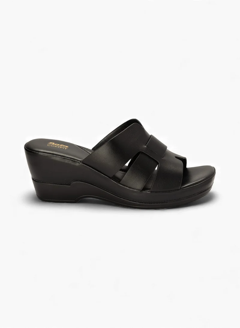 Bata Comfit Wedge Heel Slip-On Sandals with Overlapping Straps