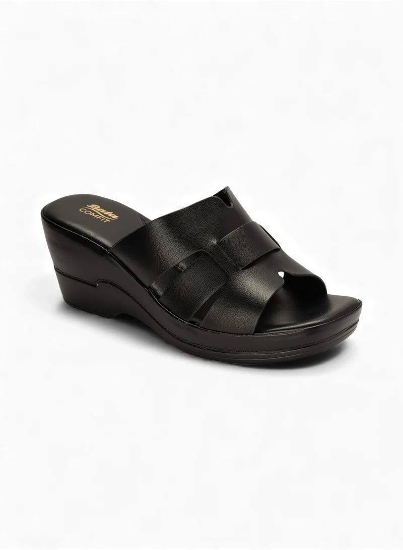 Bata Comfit Wedge Heel Slip-On Sandals with Overlapping Straps