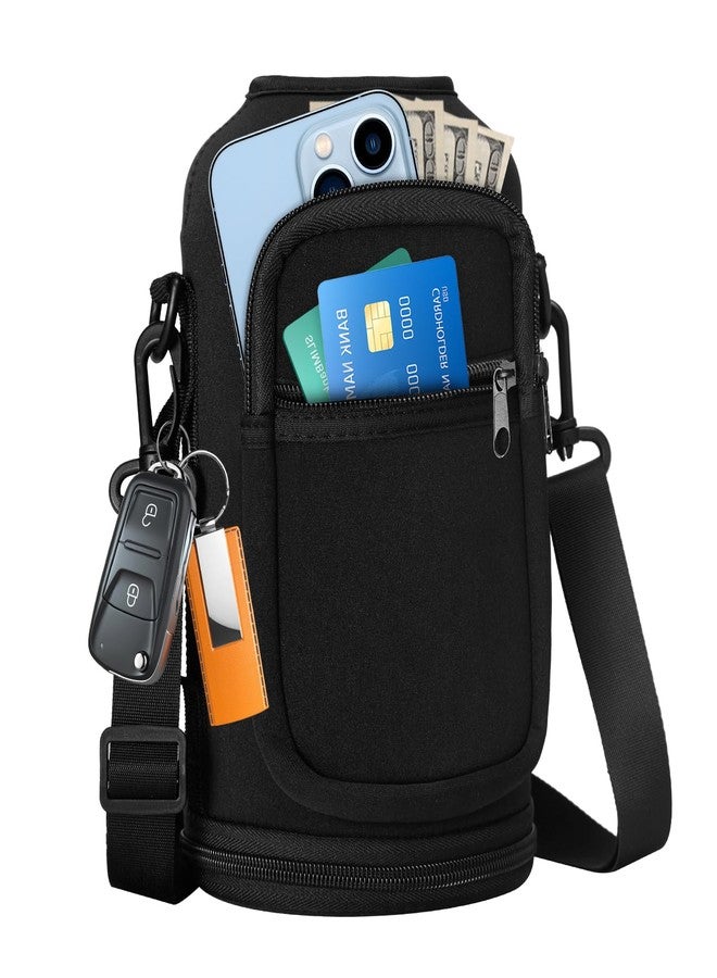 VICKNIY Water Bottle Sleeve with Pocket & Strap - 64 oz Insulated Water Bottles Carrier Bag with Strap, 2 Zip Pockets Neoprene Pouch, Water Jug Holder for Camping Travelling, Flask Accessory Carrying Case - Image 1