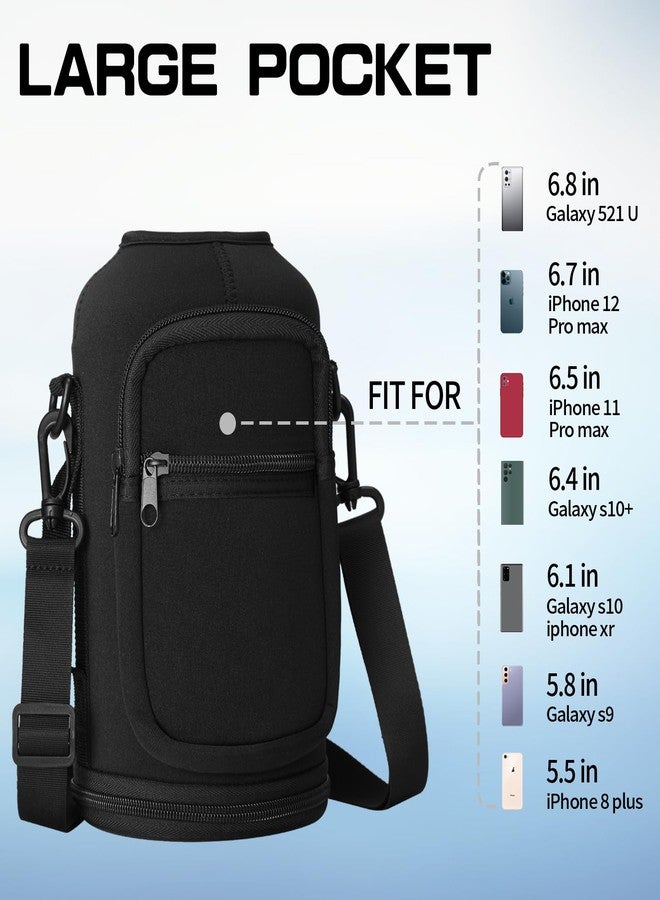 VICKNIY Water Bottle Sleeve with Pocket & Strap - 64 oz Insulated Water Bottles Carrier Bag with Strap, 2 Zip Pockets Neoprene Pouch, Water Jug Holder for Camping Travelling, Flask Accessory Carrying Case - Image 3