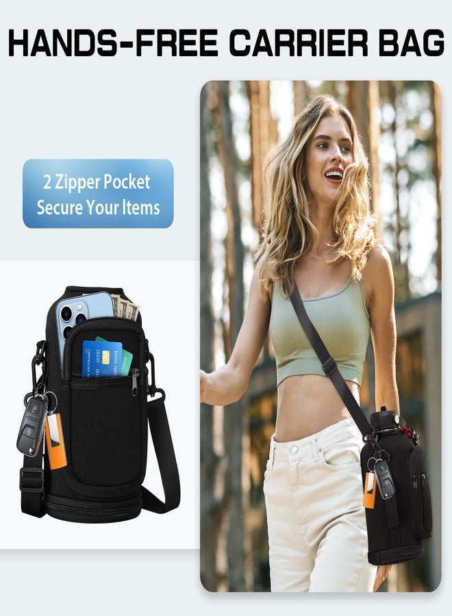 VICKNIY Water Bottle Sleeve with Pocket & Strap - 64 oz Insulated Water Bottles Carrier Bag with Strap, 2 Zip Pockets Neoprene Pouch, Water Jug Holder for Camping Travelling, Flask Accessory Carrying Case - Image 2