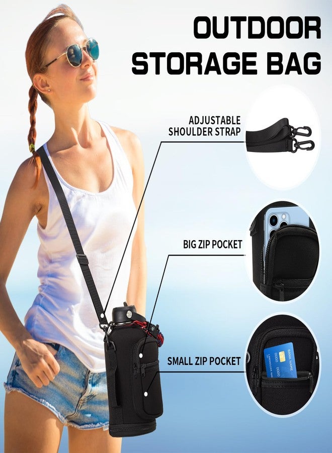 VICKNIY Water Bottle Sleeve with Pocket & Strap - 64 oz Insulated Water Bottles Carrier Bag with Strap, 2 Zip Pockets Neoprene Pouch, Water Jug Holder for Camping Travelling, Flask Accessory Carrying Case - Image 4