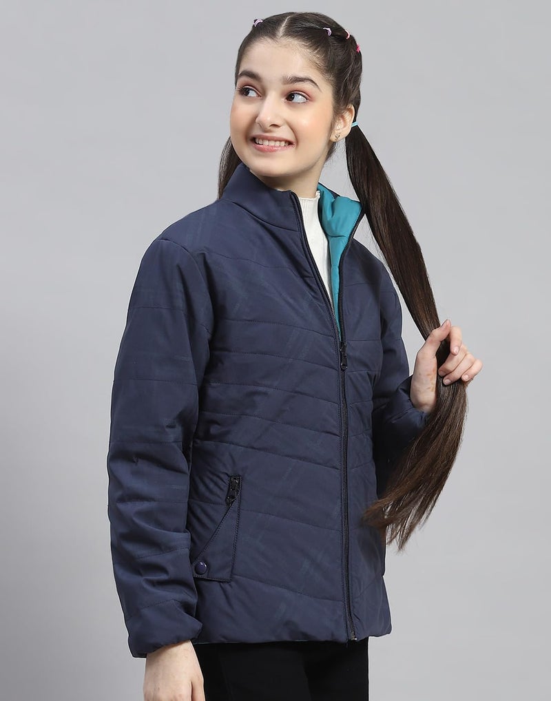 Monte Carlo Girls Navy Blue Solid Full Sleeve Stand Collar Reversible Casual Jacket (523063748-2-26) - Image 3