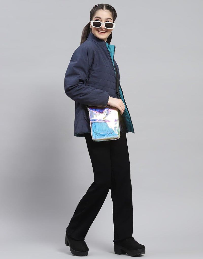 Monte Carlo Girls Navy Blue Solid Full Sleeve Stand Collar Reversible Casual Jacket (523063748-2-26) - Image 5