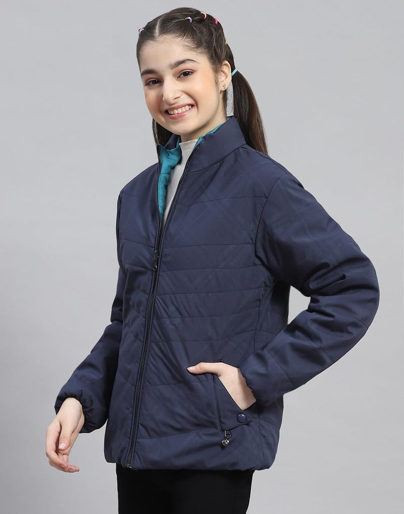 Monte Carlo Girls Navy Blue Solid Full Sleeve Stand Collar Reversible Casual Jacket (523063748-2-26) - Image 2