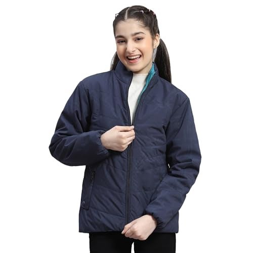 Monte Carlo Girls Navy Blue Solid Full Sleeve Stand Collar Reversible Casual Jacket (523063748-2-26) - Image 1