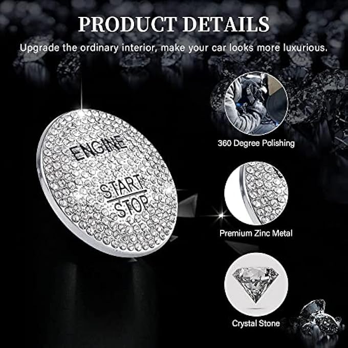 SWIUKPHE ملصق زر تشغيل محرك السيارة من حجر الراين الكريستالي اللامع الفضي، غطاء زر الإشعال، مناسب لملحقات مرسيدس بنز الداخلية - Image 4