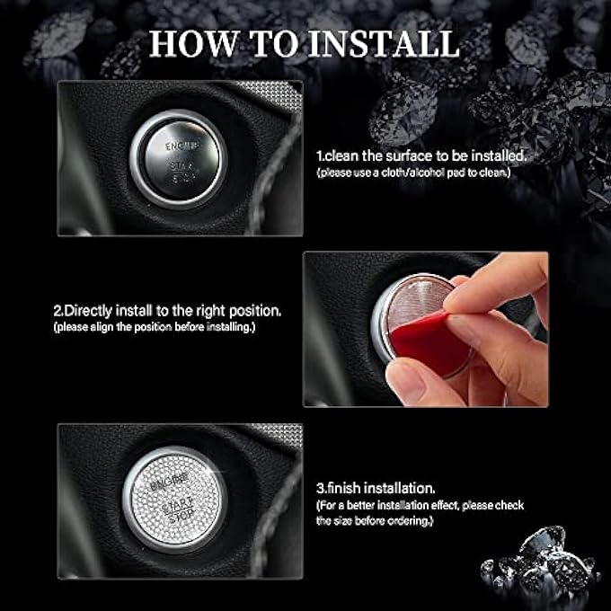 SWIUKPHE ملصق زر تشغيل محرك السيارة من حجر الراين الكريستالي اللامع الفضي، غطاء زر الإشعال، مناسب لملحقات مرسيدس بنز الداخلية - Image 5