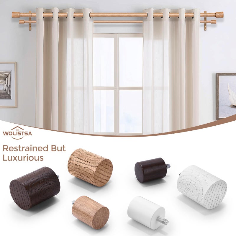 Wolistsa Wood Double Curtain Rod, Boho Decorative Long Dual Curtain Rod 66 to 120 Inch, 1 Inch Adjustable Heavy Duty Rustic Farmhouse Spliced Drapery Rods, Modern Faux Wood Grain Design - Image 2