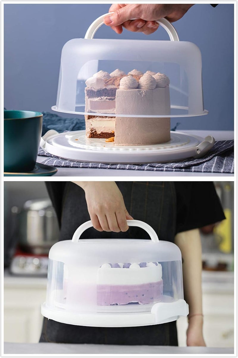 CLAPONE Cake Carrier with Lid and Handle Cake Boxes Cupcake Containers for 11 inch Cake with 2 Handles Cupcake Holder Cake Transport Container Cake Pie Muffin Pizza Cake Stand Cupcake BoxesWhite - Image 4
