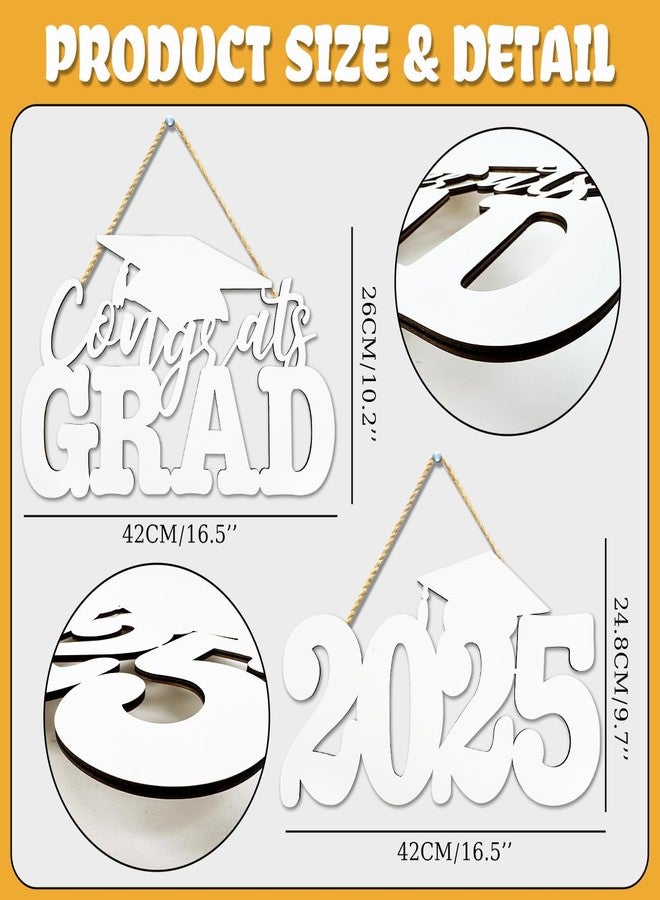 Haimimall 2Pcs Class of 2026 Wood Signs White Graduation Decorations 2026 Wooden Sign Congrats Grad Photo Booth Props for Graduation Party Decorations Wood Cutout College High School Party Supplies - Image 3