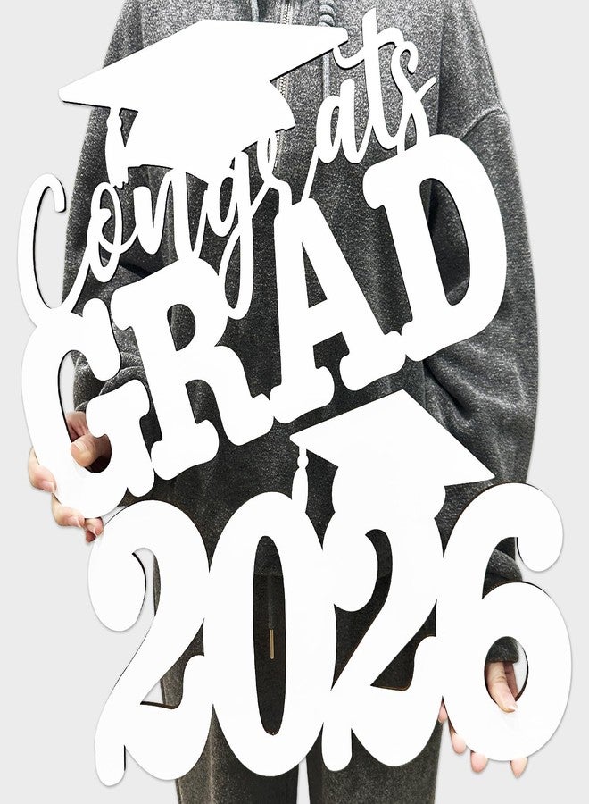 Haimimall 2Pcs Class of 2026 Wood Signs White Graduation Decorations 2026 Wooden Sign Congrats Grad Photo Booth Props for Graduation Party Decorations Wood Cutout College High School Party Supplies - Image 1