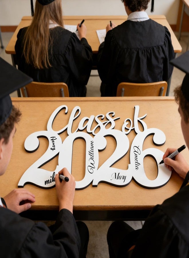 Haimimall 2Pcs Class of 2026 Wood Signs White Graduation Decorations 2026 Wooden Sign Congrats Grad Photo Booth Props for Graduation Party Decorations Wood Cutout College High School Party Supplies - Image 2