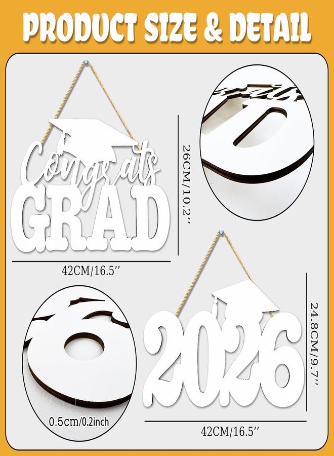 Haimimall 2Pcs Class of 2026 Wood Signs White Graduation Decorations 2026 Wooden Sign Congrats Grad Photo Booth Props for Graduation Party Decorations Wood Cutout College High School Party Supplies - Image 5