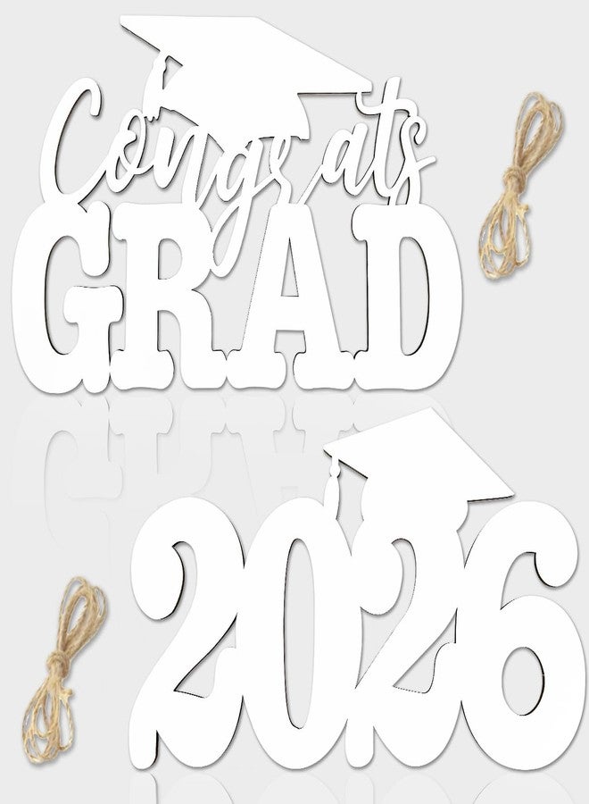 Haimimall 2Pcs Class of 2026 Wood Signs White Graduation Decorations 2026 Wooden Sign Congrats Grad Photo Booth Props for Graduation Party Decorations Wood Cutout College High School Party Supplies - Image 4