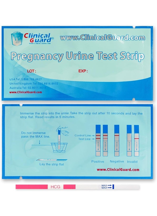 Clinical Guard Pregnancy Tests Strips - Sensitive & Accurate Measurement Within 5 mins - Early Detection Pregnancy Test Strip - Easy to Use for Home Tests - 100 HCG Test Strip Kit