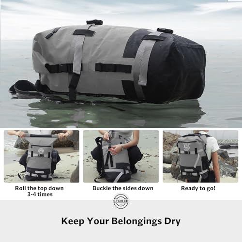 STOVER 5/10/25/30/40/55L Waterproof Dry Backpack & Phone Case- X-Large Floating Dry Bag for Kayaking, Travel, Hiking, Fishing, Camping, Motorcycles & Beach, Heavy-Duty Roll Top Men/Women (Grey) - Image 4