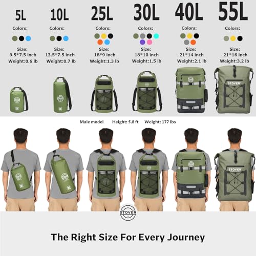 STOVER 5/10/25/30/40/55L Waterproof Dry Backpack & Phone Case- X-Large Floating Dry Bag for Kayaking, Travel, Hiking, Fishing, Camping, Motorcycles & Beach, Heavy-Duty Roll Top Men/Women (Grey) - Image 2