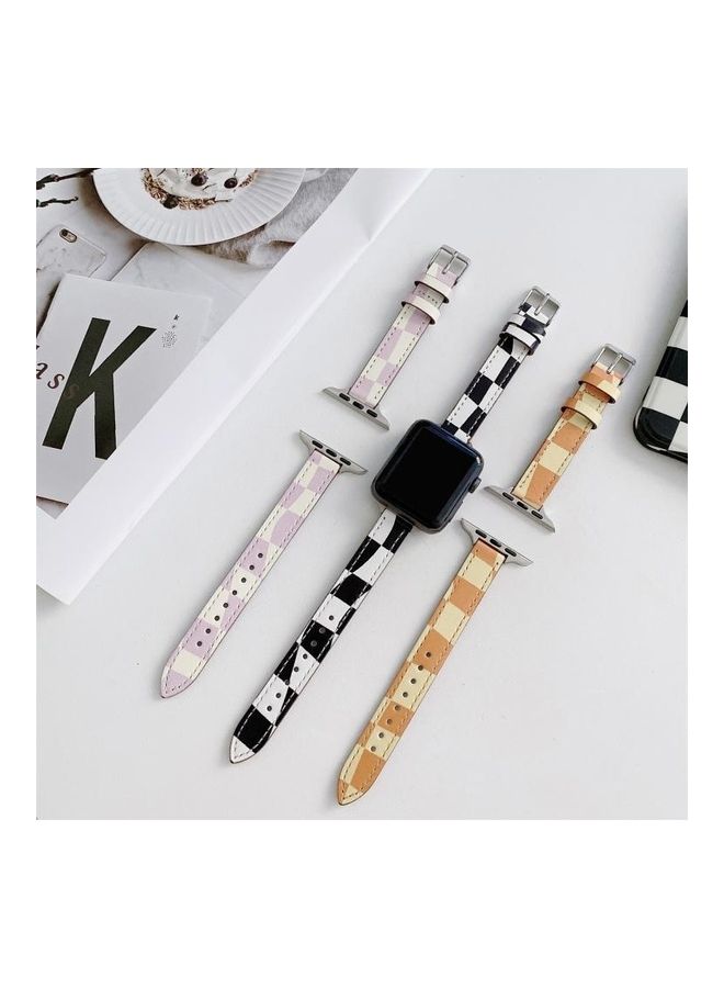 HuHa Slimming Checkerboard Leather Replacement Strap Watchband For Apple Watch Series 7/6/SE/5/4/3/2/1 41/40/38mm Purple - Image 2