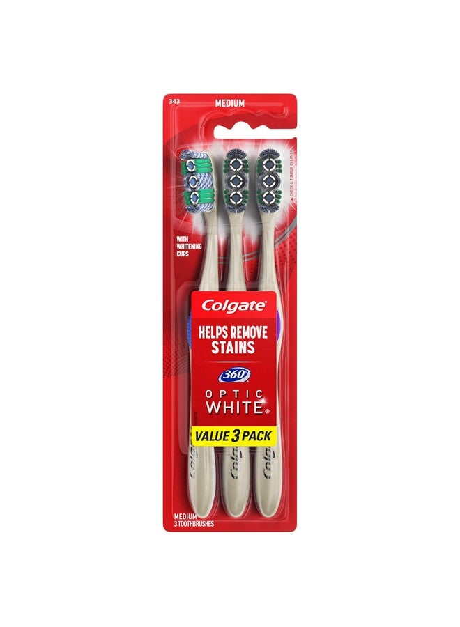كولجيت فرشاة أسنان كولجيت 360 ديجري أوبتيك وايت لتبييض الأسنان، متوسطة، 3 قطع