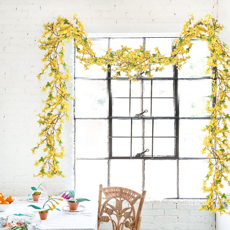 HO2NLE 4pcs 23.6ft Silk Flower Garland Spring Garland Decor Fake Hanging Vines for Home Wall Home Party Wedding Indoor Outdoor Bedroom Wedding Decoration - Image 2