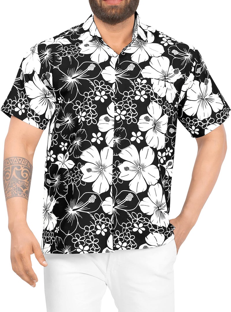 LA LEELA Mens Hawaiian Shirts Short Sleeve Button Down Shirt Floral Shirt Men Beach Casual Tropical Shirts for Men Funny XL Allover Hibiscus, Black - Image 2