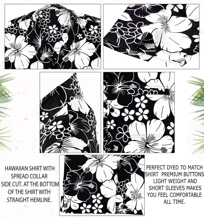 LA LEELA Mens Hawaiian Shirts Short Sleeve Button Down Shirt Floral Shirt Men Beach Casual Tropical Shirts for Men Funny XL Allover Hibiscus, Black - Image 5