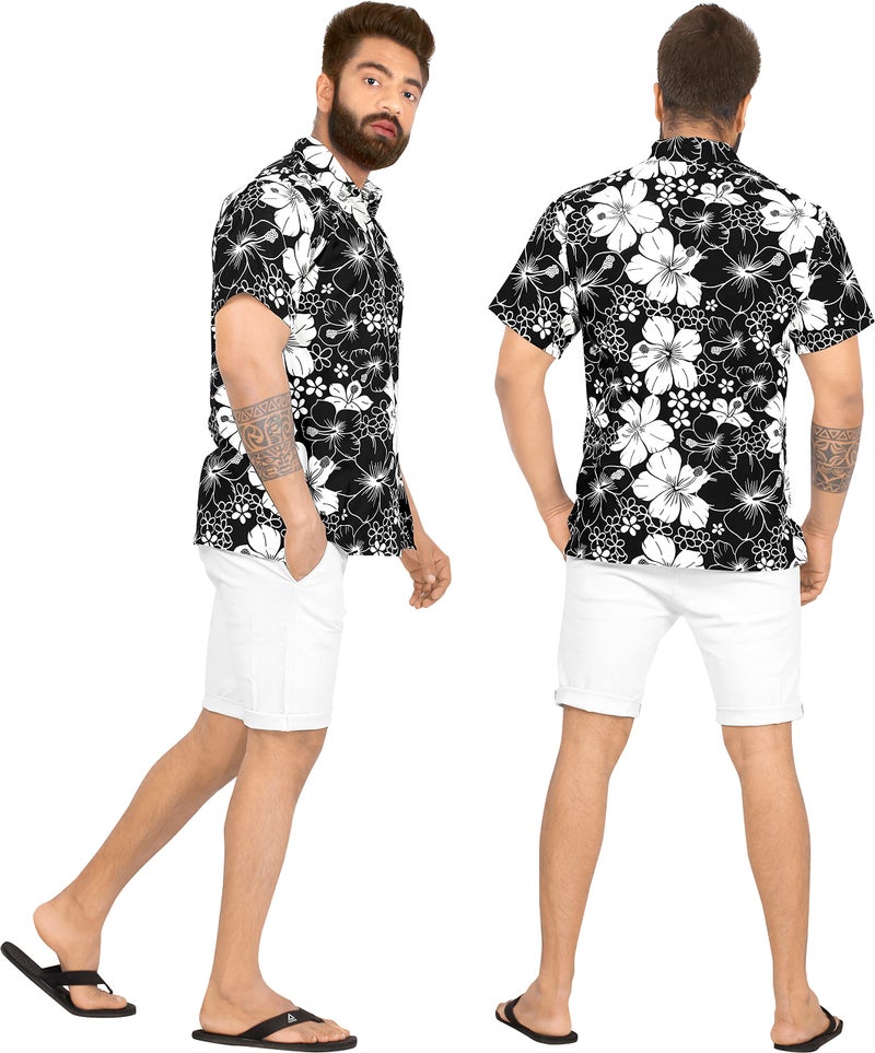 LA LEELA Mens Hawaiian Shirts Short Sleeve Button Down Shirt Floral Shirt Men Beach Casual Tropical Shirts for Men Funny XL Allover Hibiscus, Black - Image 4