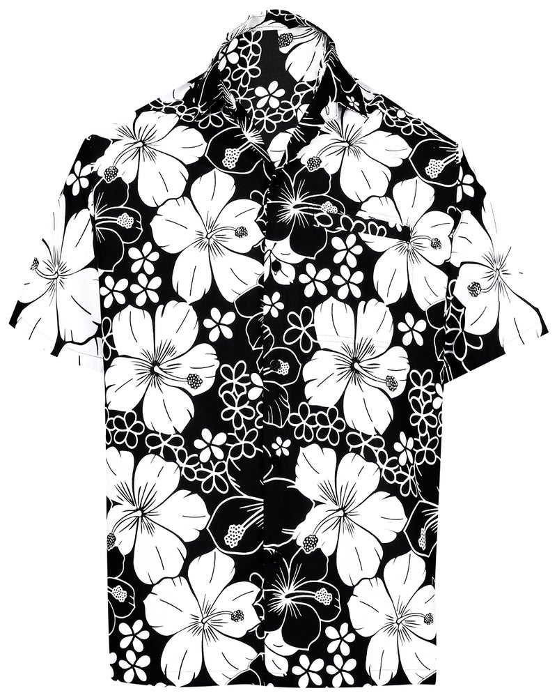 LA LEELA Mens Hawaiian Shirts Short Sleeve Button Down Shirt Floral Shirt Men Beach Casual Tropical Shirts for Men Funny XL Allover Hibiscus, Black - Image 1