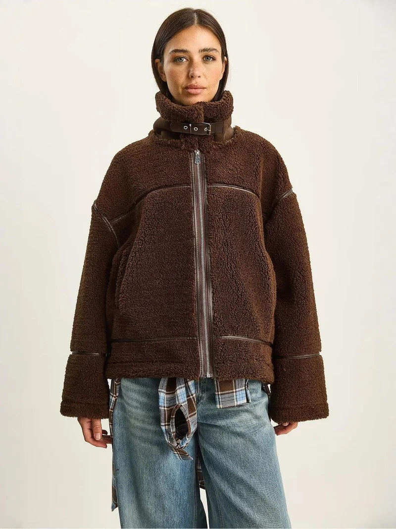 Bianco Lucci LUCCI Oversized Faux Fur Jacket