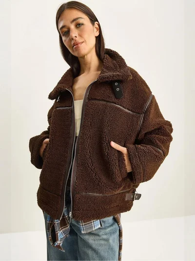 Bianco Lucci LUCCI Oversized Faux Fur Jacket