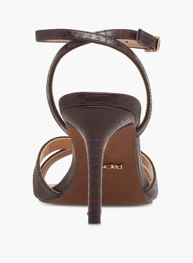 Paprika Women Animal Textured Cross Strap Sandals with Buckle Closure and Stiletto Heels