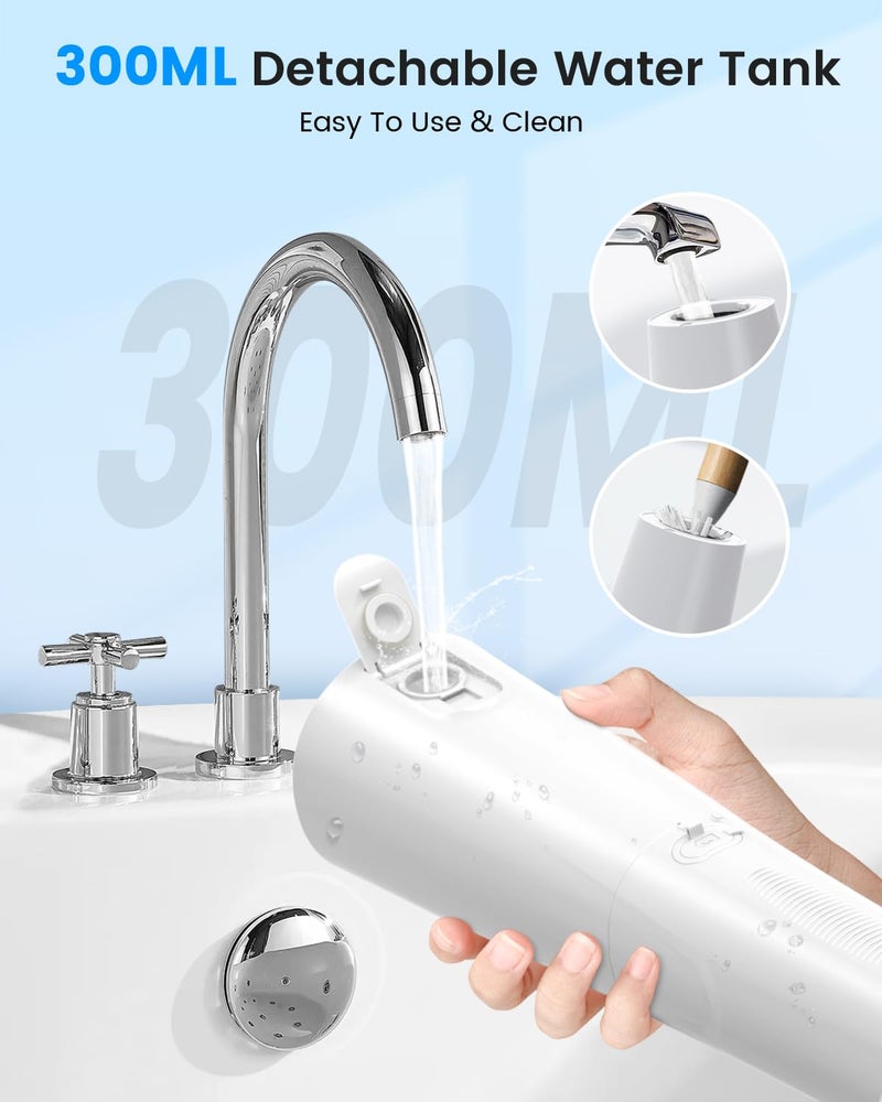 VIMMK Water Flosser, Cordless Water Dental Flosser, 9 Jet Tips 5 Modes 300ML IPX7 Waterproof, Portable Rechargeable Oral Irrigator for Home Travel - Gums, Orthodontic, Braces Care - Black (White) - Image 2