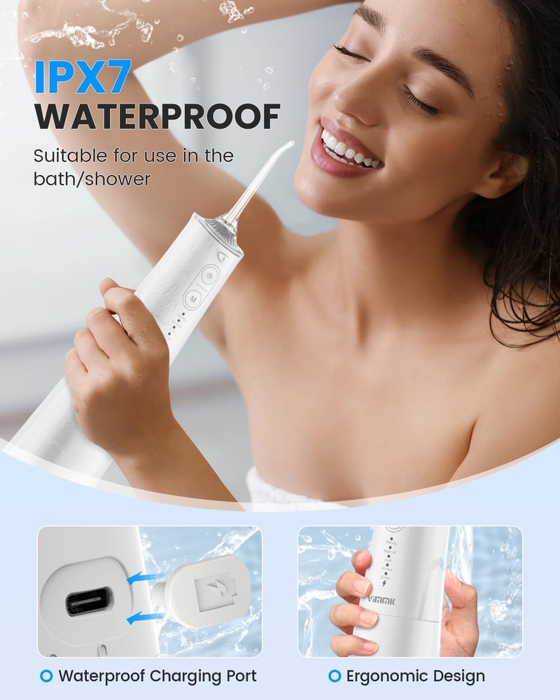 VIMMK Water Flosser, Cordless Water Dental Flosser, 9 Jet Tips 5 Modes 300ML IPX7 Waterproof, Portable Rechargeable Oral Irrigator for Home Travel - Gums, Orthodontic, Braces Care - Black (White) - Image 3