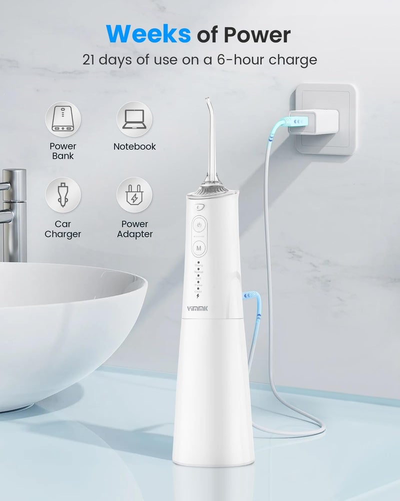 VIMMK Water Flosser, Cordless Water Dental Flosser, 9 Jet Tips 5 Modes 300ML IPX7 Waterproof, Portable Rechargeable Oral Irrigator for Home Travel - Gums, Orthodontic, Braces Care - Black (White) - Image 5