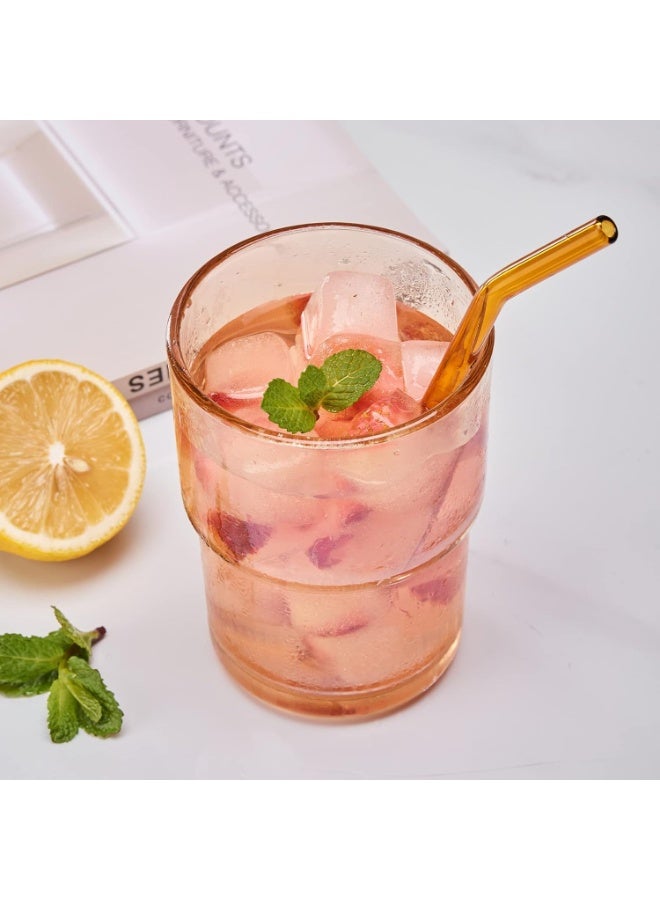 Gorgeous Double Wall Glass Tumbler with Straw and Leather Sleeve | 400ml Reusable Drinking Cup | Premium Borosilicate Glass | Amber Color - Image 5