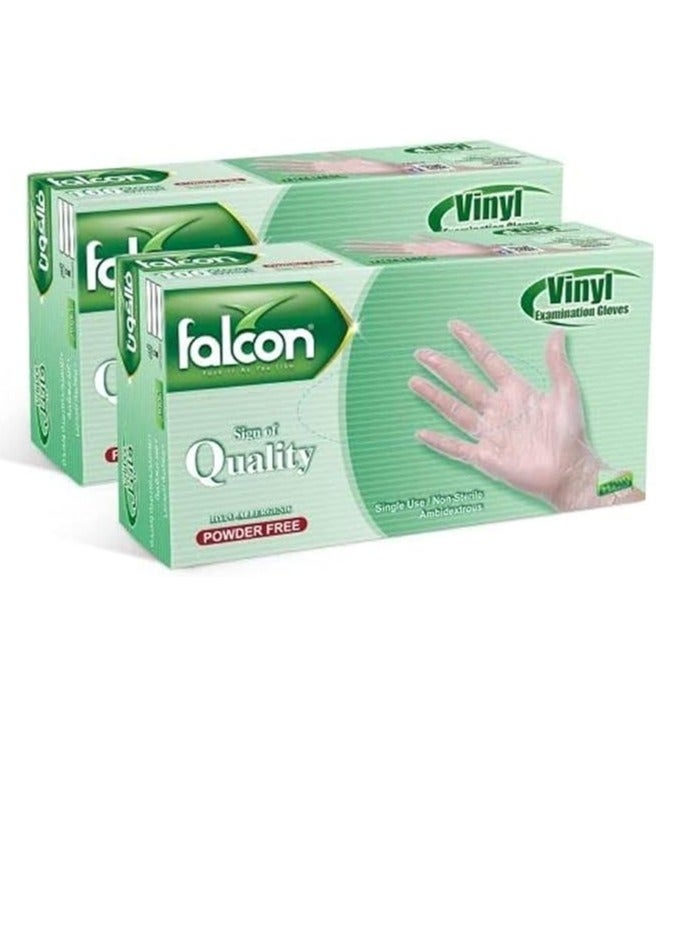 Falcon EZUK Vinyl Gloves - Clear Powder Free Medium (2 Packs x 100 Pieces) - Image 1