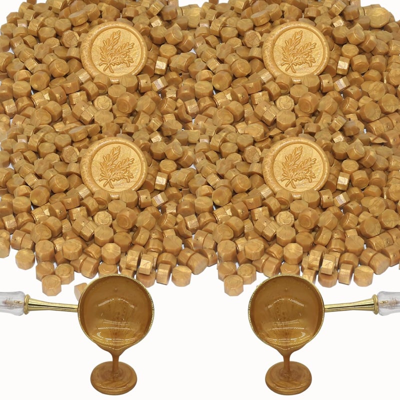 Andotopee 600 قطعة من خرز ختم الشمع الذهبي عالي الجودة - عبوة إعادة تعبئة كريات الشمع المثمنة للحرف اليدوية، ديكور دعوة الزفاف وختم المغلف - Image 1