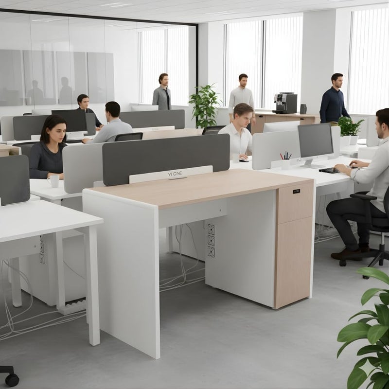 YI ONE Yione Single Office Desk with Partition & Drawer - Wooden Design Computer Table Workstation - Image 2