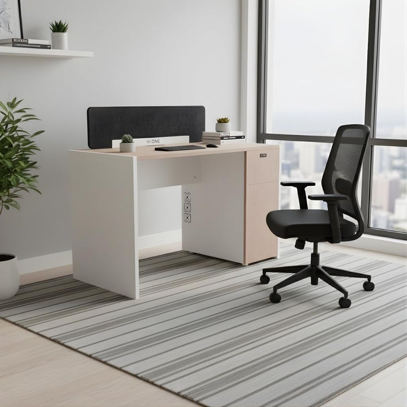 YI ONE Yione Single Office Desk with Partition & Drawer - Wooden Design Computer Table Workstation - Image 1