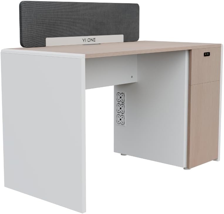 YI ONE Yione Single Office Desk with Partition & Drawer - Wooden Design Computer Table Workstation - Image 3