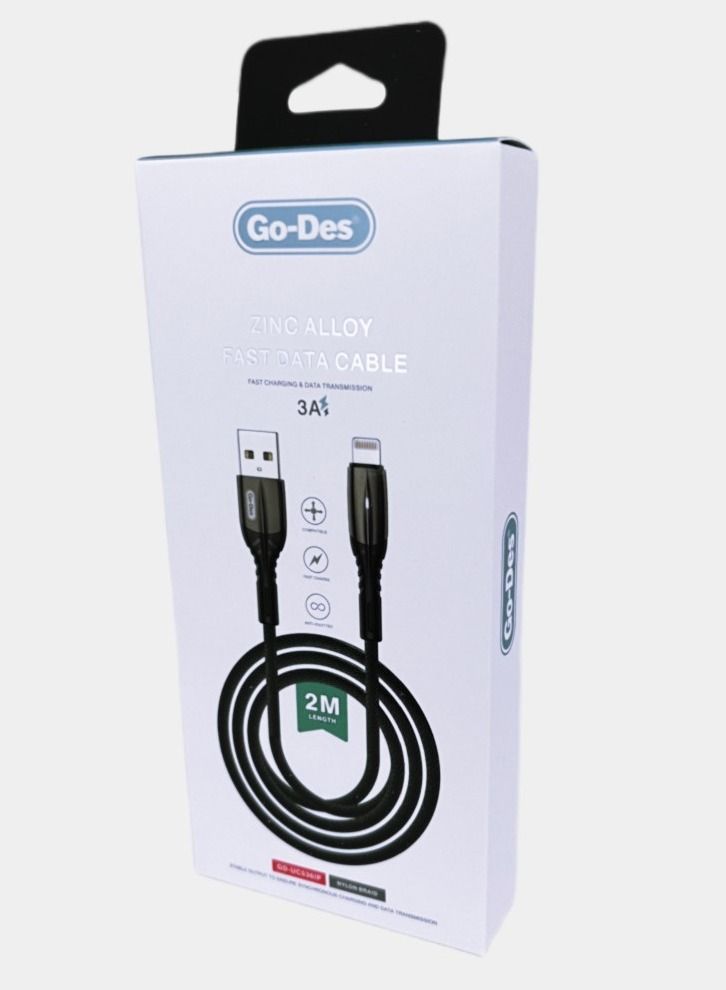 جو-ديز كيبل GO DES شحن سريع قماش للأيفون USB بطول 2 متر - Image 5
