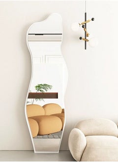 fashionhome Modern Scandinavian Design Full Length Mirror Standing Hanging or Leaning Against Wall Large Bedroom Floor Mirror Dressing Mirror Wall-Mounted Mirror Wood Frame Wavy Mirror Round Corner 40 x 150 cm  - Image 3