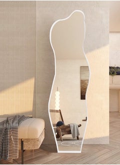fashionhome Modern Scandinavian Design Full Length Mirror Standing Hanging or Leaning Against Wall Large Bedroom Floor Mirror Dressing Mirror Wall-Mounted Mirror Wood Frame Wavy Mirror Round Corner 40 x 150 cm  - Image 4
