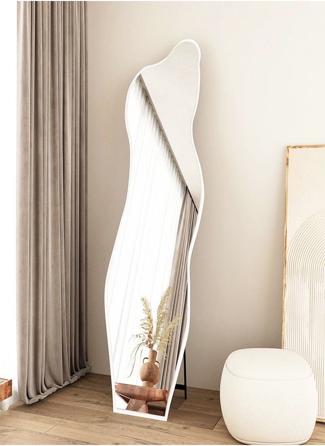 fashionhome Modern Scandinavian Design Full Length Mirror Standing Hanging or Leaning Against Wall Large Bedroom Floor Mirror Dressing Mirror Wall-Mounted Mirror Wood Frame Wavy Mirror Round Corner 40 x 150 cm  - Image 2
