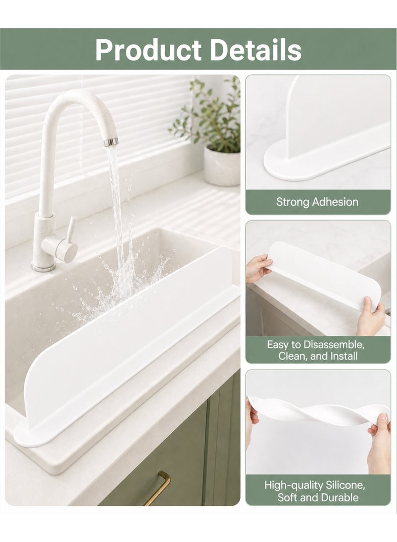 AceLuste Silicone Sink Suction Cup Splash Proof Guard, Sink Silicone Water Barrier Divider Panel, Sink Splash Baffle Splash Protector, Durable and Resistant Water Splashboard for Kitchen Bathroom Restaurant(White) - Image 2