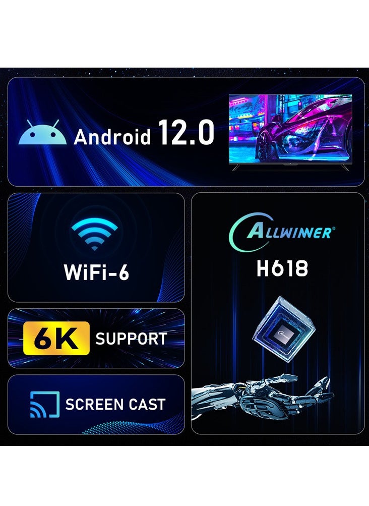 H96 Max - Smart Android 12.0 TV Box with Allwinner H618 Quad Core ARM Cortex A53 CPU Support 6K Video HDR 10+/2.4Ghz 5Ghz Wifi 6/100M Enternet/Bluetooth 5.0 - Image 1