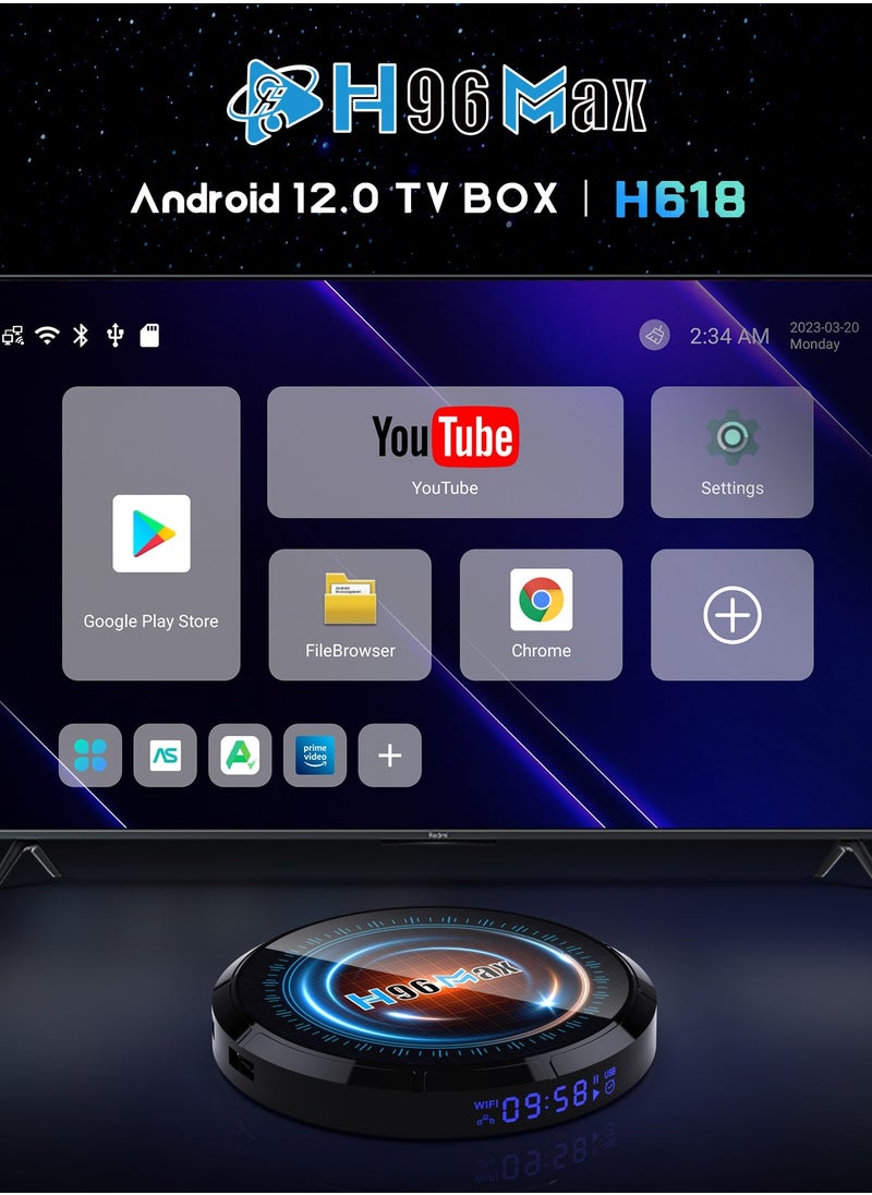 H96 Max - Smart Android 12.0 TV Box with Allwinner H618 Quad Core ARM Cortex A53 CPU Support 6K Video HDR 10+/2.4Ghz 5Ghz Wifi 6/100M Enternet/Bluetooth 5.0 - Image 1