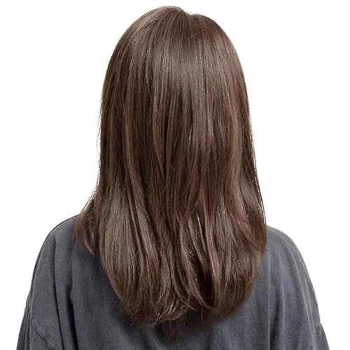 ASSU 20 Inch Brown Long Layered Synthetic Hair Wig for Women | Natural Straight Shoulder-Length Style | Washable Lightweight Breathable Cap with Wig Cap - Image 5